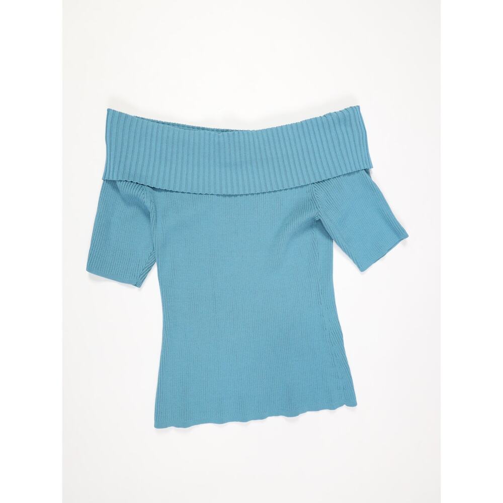 Romantic Feminine New York & Co Teal Off Shoulder Ribbed Sweater Night Out M NWT - Picture 10 of 15